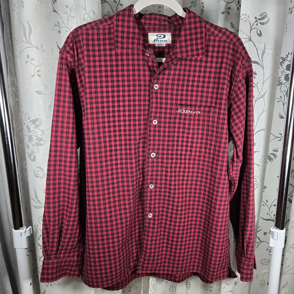 Piko Hawaiian Longboard Wear Red and Black‎ Casual Button Down Shirt